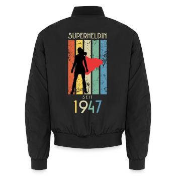 80 Geburtstag Frau Jahrgang 1947 Superheldin Retro - Unisex Bomberjacke - Schwarz - Hinten - AI Model Male 185 light (185cm)