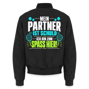 Mein Partner ist schuld ich bin zum Spaß hier - Unisex Bomberjacke - Schwarz - Hinten - AI Model Male 185 light (185cm)