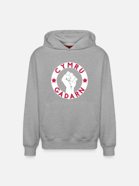 Cymru Gadarn - Relaxed Unisex Organic Hoodie – von SPREAD - Grau meliert