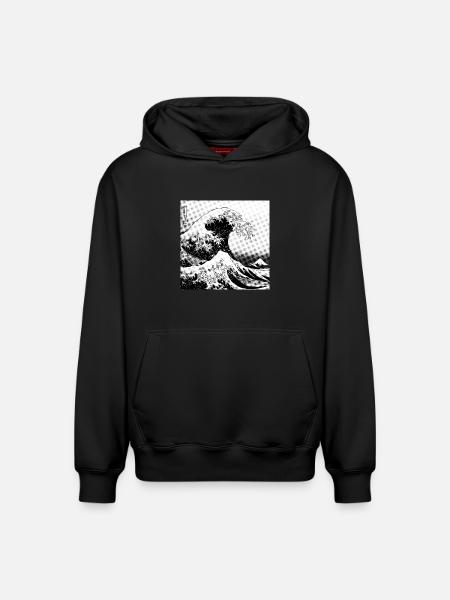 Japanese wave Kanagawa Style bd - Relaxed Unisex Organic Hoodie – by SPREAD - black