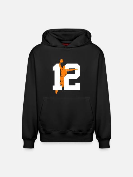NUMMER 12 BASKETBAL 12E VERJAARDAG - Hoodie unisex met relaxed fit van biologisch katoen – van SPREAD - zwart