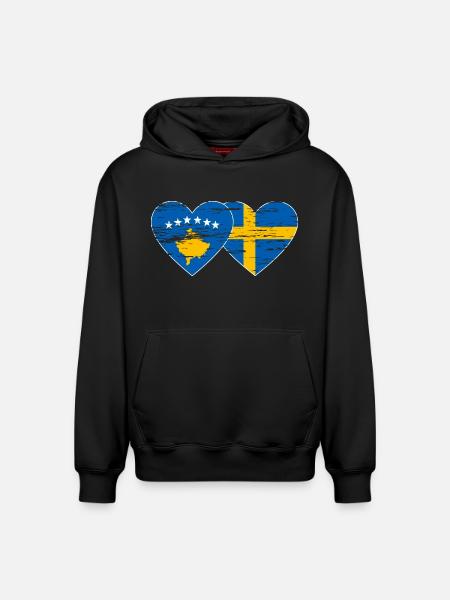 Kosovo Suède Drapeau utilisé - Sweat à capuche unisexe décontracté en coton biologique – de SPREAD - noir