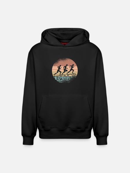 Retro Sunset Runner Trio - Relaxed Unisex Organic Hoodie – by SPREAD - black