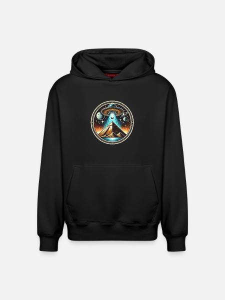 Ufo Alien Pyramids Logo - Relaxed Unisex Organic Hoodie – by SPREAD - black