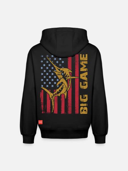 Springender Marlin mit US Flagge Hochseefischen - Relaxed Unisex Organic Hoodie – von SPREAD - Schwarz