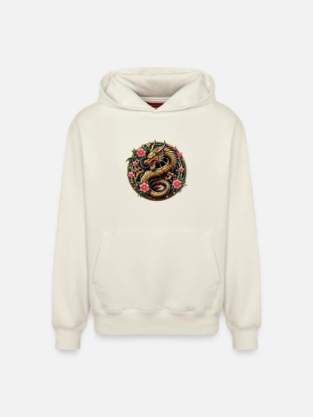 Dragon de Chine - Sweat à capuche unisexe décontracté en coton biologique – de SPREAD - blanc cassé