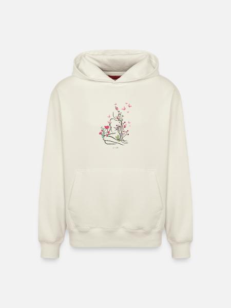 Skin-flowered - Relaxed Unisex Organic Hoodie – by SPREAD - off white