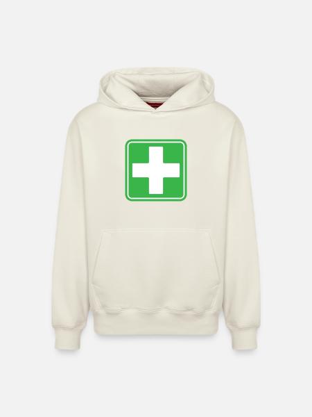First Aid Medical Cross Safety Sign Vector Icon - Relaxed Unisex Organic Hoodie – by SPREAD - off white
