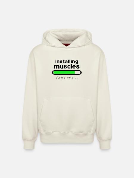 Installing muscles - Sweat à capuche unisexe décontracté en coton biologique – de SPREAD - blanc cassé