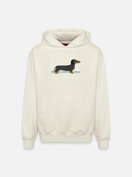 Image du teckel - Sweat à capuche unisexe décontracté en coton biologique – de SPREAD - blanc cassé