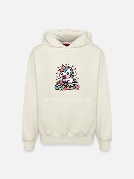 Oopsicorn - Sweat à capuche unisexe décontracté en coton biologique – de SPREAD - blanc cassé