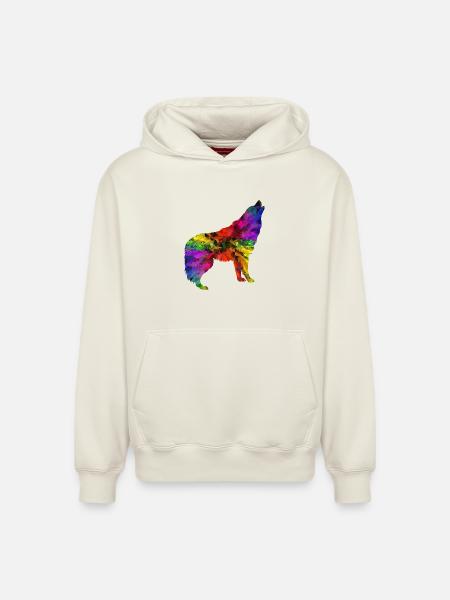 Wolf rainbow - Relaxed Unisex Organic Hoodie – by SPREAD - off white
