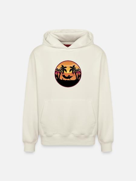 Palm Trees Hammock Sunset - Relaxed Unisex Organic Hoodie – by SPREAD - off white