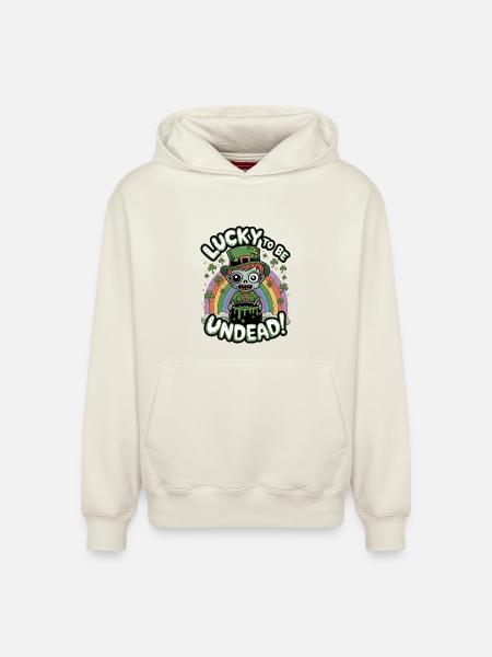 Lucky To Be Undead! - Relaxed Unisex Organic Hoodie – by SPREAD - off white