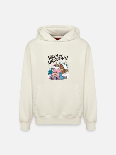 Warm And Unicorn-y! - Relaxed Unisex Organic Hoodie – by SPREAD - off white
