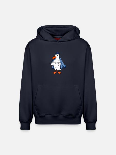 Muscular seagull with anchor tattoo seagull gift - Relaxed Unisex Organic Hoodie – by SPREAD - navy