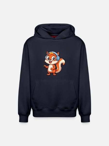 Ekorre Rolig Tecknad Figur Hörlurar Musik - Hoodie unisex med avslappnad passform i ekologisk bomull – från SPREAD - marinblå