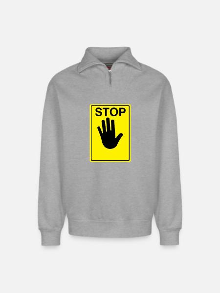 Stop Schild Logo - Relaxed Unisex Organic Half Zip Sweatshirt – von SPREAD - Grau meliert