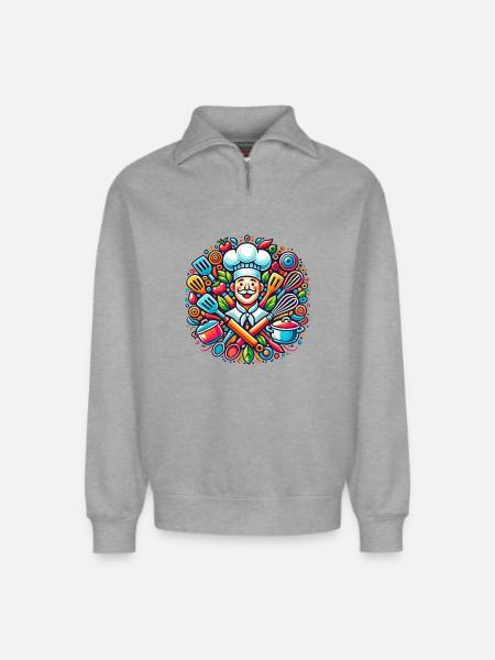 Chef Logo - Sweat unisexe décontracté en coton biologique à demi-zip – de SPREAD - gris chiné