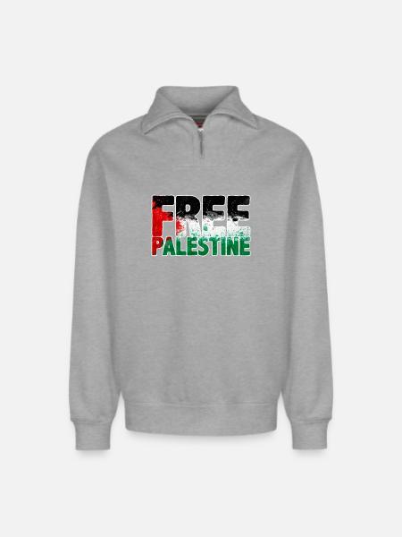 free Palestine - Relaxed Unisex Organic Half Zip Sweatshirt – by SPREAD - heather grey