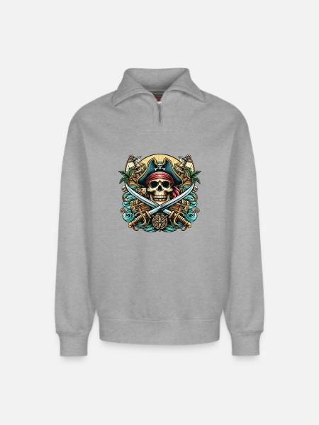 Pirate Logo - Relaxed Unisex Organic Half Zip Sweatshirt – by SPREAD - heather grey