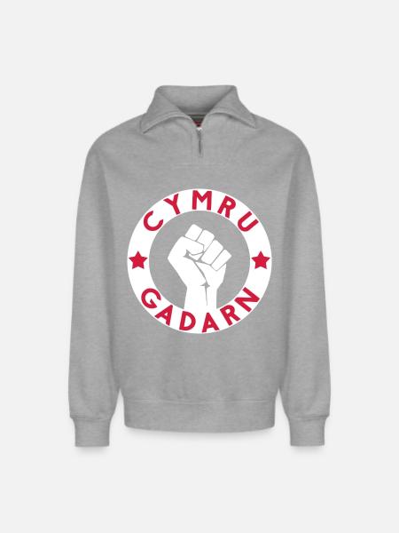 Cymru Gadarn - Relaxed Unisex Organic Half Zip Sweatshirt – von SPREAD - Grau meliert