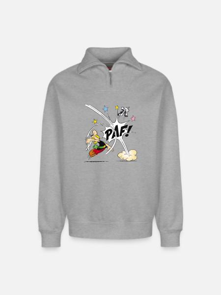 Asterix & Obelix - Asterix poing - Sweat unisexe décontracté en coton biologique à demi-zip – de SPREAD - gris chiné
