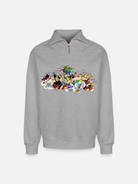 Astérix - Attaque! - Sweat unisexe décontracté en coton biologique à demi-zip – de SPREAD - gris chiné