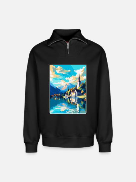 St Wolfgang Austria Vintage Travel Poster Souvenir - Relaxed Unisex Organic Half Zip Sweatshirt – by SPREAD - black