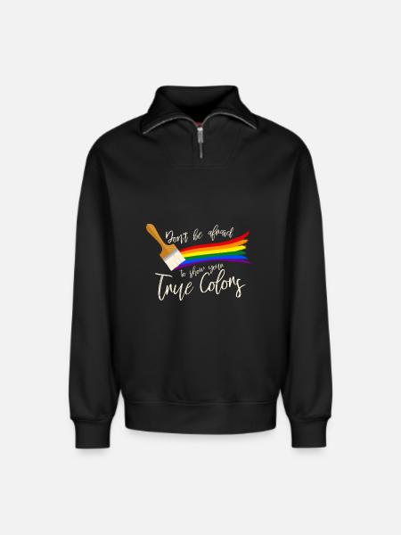 Gay Pride - Relaxed Unisex Organic Half Zip Sweatshirt – by SPREAD - black