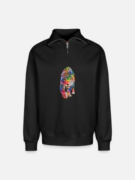 Multicolour leopard - Relaxed Unisex Organic Half Zip Sweatshirt – by SPREAD - black