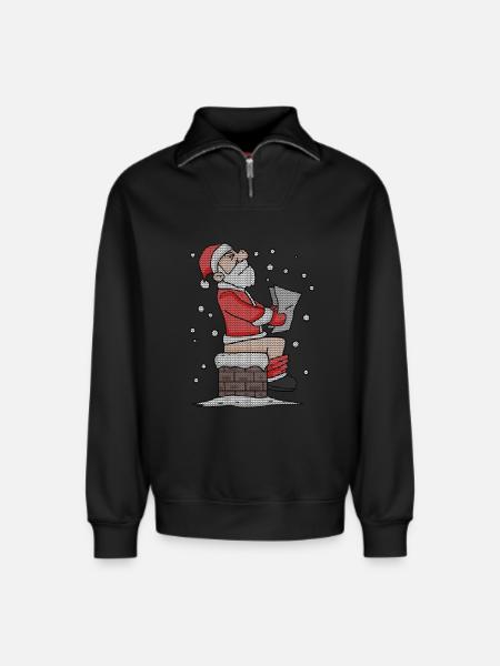 Père Noël assis sur la cheminée drôle - Sweat unisexe décontracté en coton biologique à demi-zip – de SPREAD - noir