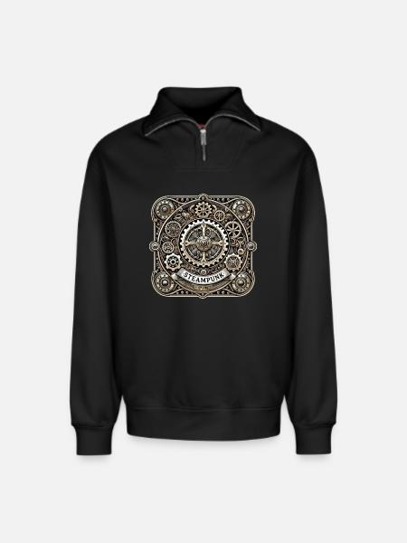 Steampunk Logo - Relaxed Unisex Organic Half Zip Sweatshirt – by SPREAD - black