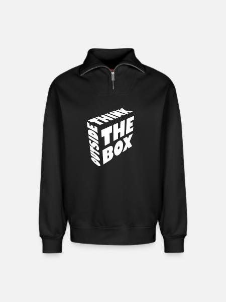 Think outside the box - Relaxed Unisex Organic Half Zip Sweatshirt – by SPREAD - black