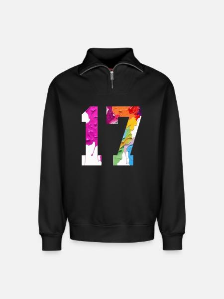 FARBIG NUMMER 17 BUNT 17. GEBURTSTAG - Relaxed Unisex Organic Half Zip Sweatshirt – von SPREAD - Schwarz
