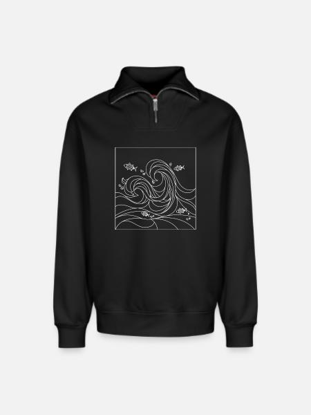geometric ocean - Relaxed Unisex Organic Half Zip Sweatshirt – by SPREAD - black