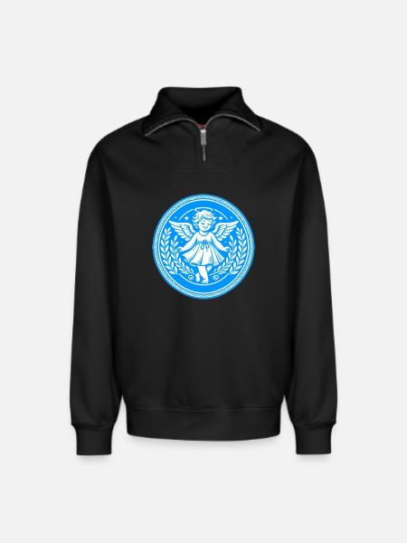 Guardian Angel Logo - Relaxed Unisex Organic Half Zip Sweatshirt – by SPREAD - black
