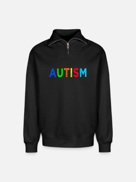 Arc-en-Ciel Autisme: Message d’Espoir - Sweat unisexe décontracté en coton biologique à demi-zip – de SPREAD - noir