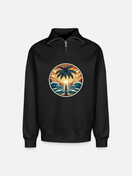 Surfer Logo - Relaxed Unisex Organic Half Zip Sweatshirt – by SPREAD - black