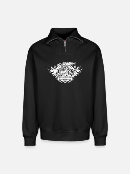 Tractor Pulling Logo - Relaxed Unisex Organic Half Zip Sweatshirt – by SPREAD - black