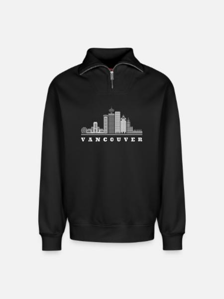 Vancouver Skyline Canada - Sweat unisexe décontracté en coton biologique à demi-zip – de SPREAD - noir