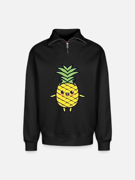 Cheerful Pineapple Cartoon Charm - Relaxed Unisex Organic Half Zip Sweatshirt – by SPREAD - black