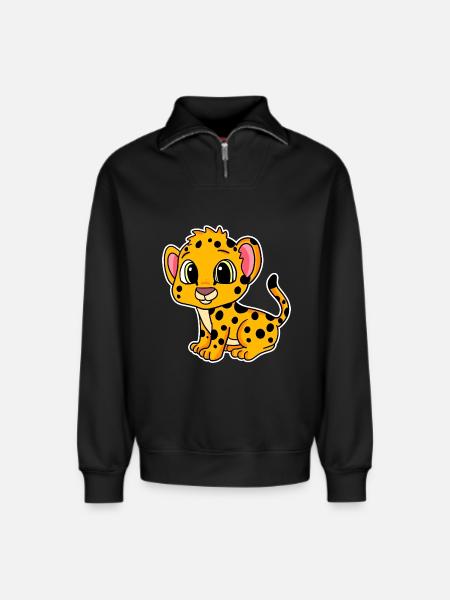 Bébé guépard - Sweat unisexe décontracté en coton biologique à demi-zip – de SPREAD - noir