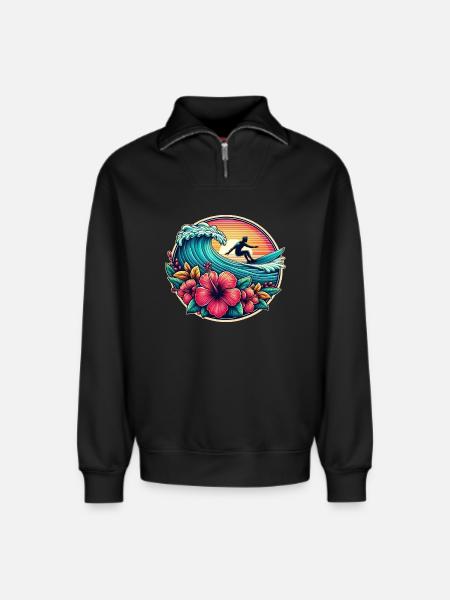 Logo du surfeur 2 - Sweat unisexe décontracté en coton biologique à demi-zip – de SPREAD - noir