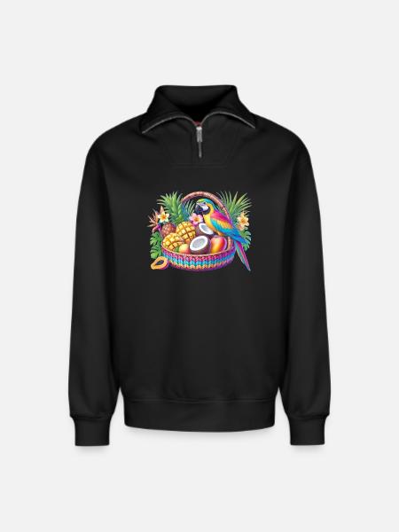 Obstkorb mit Papagei - Relaxed Unisex Organic Half Zip Sweatshirt – von SPREAD - Schwarz