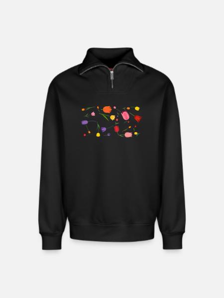 Blumen - Relaxed Unisex Organic Half Zip Sweatshirt – von SPREAD - Schwarz