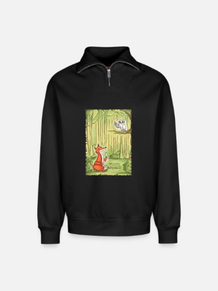 Waldgespräch: Fuchs und Eule - Relaxed Unisex Organic Half Zip Sweatshirt – von SPREAD - Schwarz