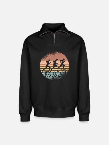 Retro Sunset Runner Trio - Relaxed Unisex Organic Half Zip Sweatshirt – by SPREAD - black