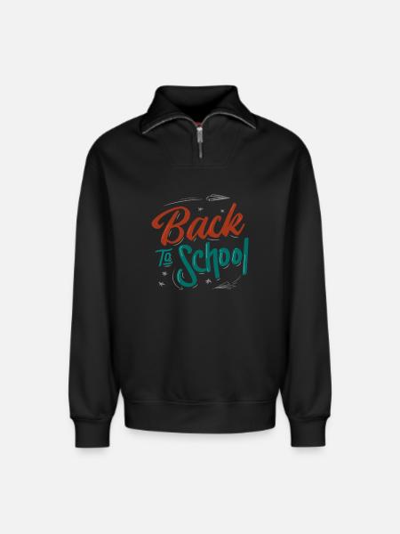 Back to school - Relaxed Unisex Organic Half Zip Sweatshirt – by SPREAD - black