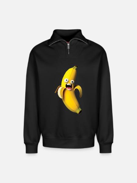 Figure de banane expressive avec un visage - Sweat unisexe décontracté en coton biologique à demi-zip – de SPREAD - noir